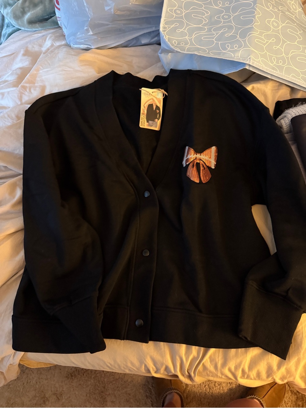Serra Black Cardigan with Brown Bow Accent
